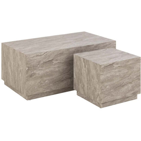 Lot de 2 tables basses 100 et 44 cm décor aspect marbre gris - DORA