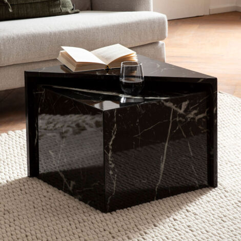 Lot de 2 tables basses 50 et 46 cm aspect marbre brillant noir - TRYA