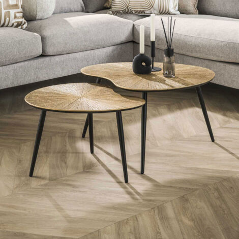 Lot de 2 tables basses 58 et 17 cm en métal doré et noir