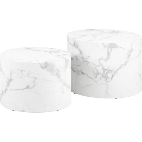 Lot de 2 tables basses 58 et 50 cm aspect marbre blanc - DORA