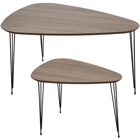 Lot de 2 Tables Basses + 72244 Bois Naturel Pieds Métal Noir 90X60X49,5 Cm +60X40X45 Cm