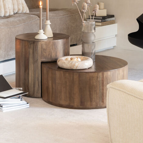 Lot de 2 tables basses 75 et 50 cm en manguier naturel