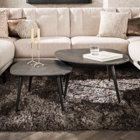 Lot de 2 tables basses 85 et 64 cm aspect céramique grise
