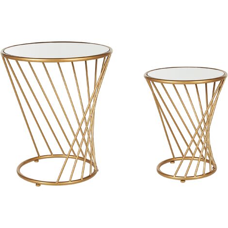 Lot de 2 Tables Basses à Torsion Acier Doré et Plateau en Verre Effet Miroir Twist - Doré