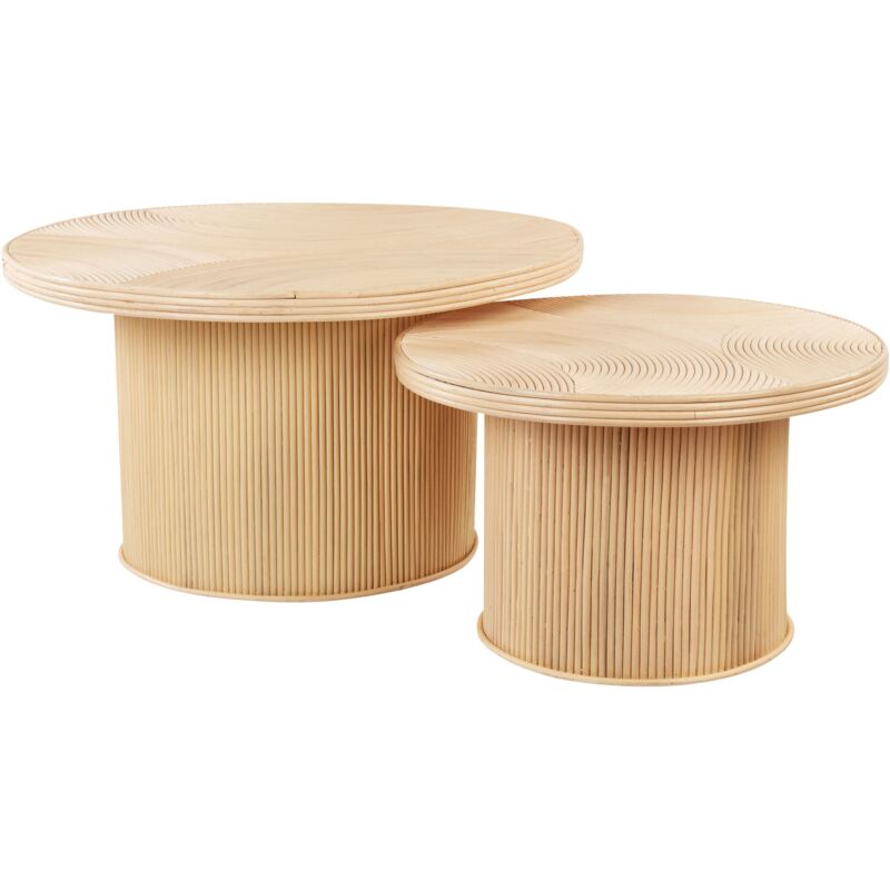 Beliani - Lot de 2 Tables Basses Boho en Rotin Naturel avec Plateau Ilios