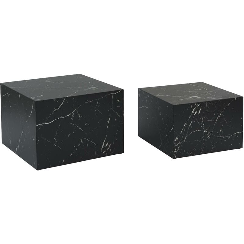 Sweeek - Lot de 2 tables basses effet marbre noir paros. l 58 x l 58 x h 40cm / l 50 x l 50 x h 33cm