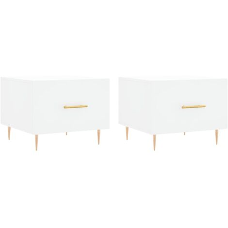 Lot de 2 tables basses chevets avec tiroir 50 x 50 x 40 cm bois d'ingénierie blanc et fer DEC040312