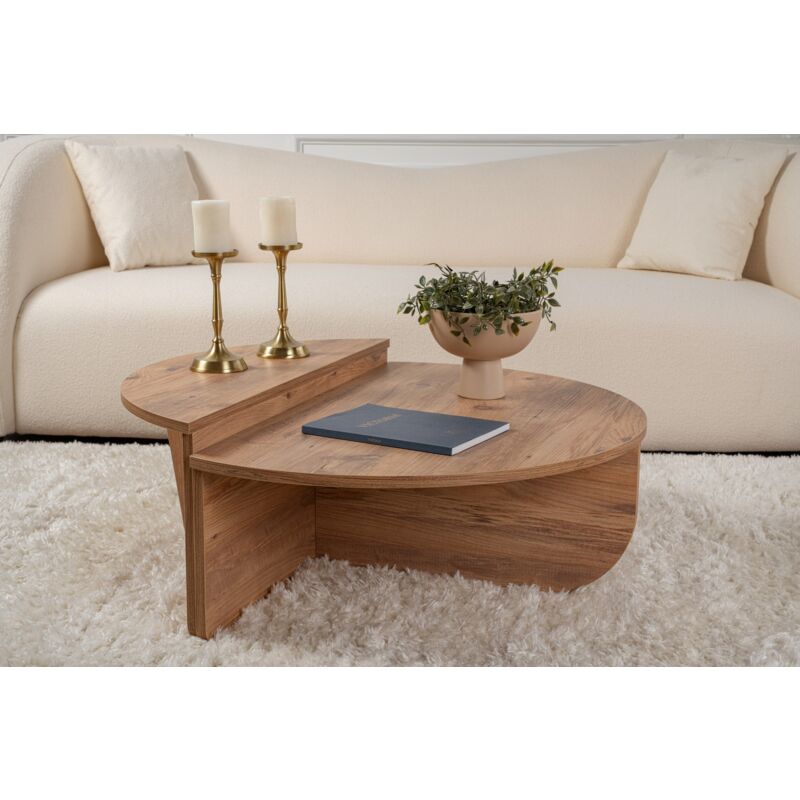 Hanah Home - Table Basse Gigogne Ronde Bois en Pin Atlantique, Deux Pièces, 90x30x60 cm et 85x35x30 cm, Design Polyvalent, Pour Salon ou Bureau