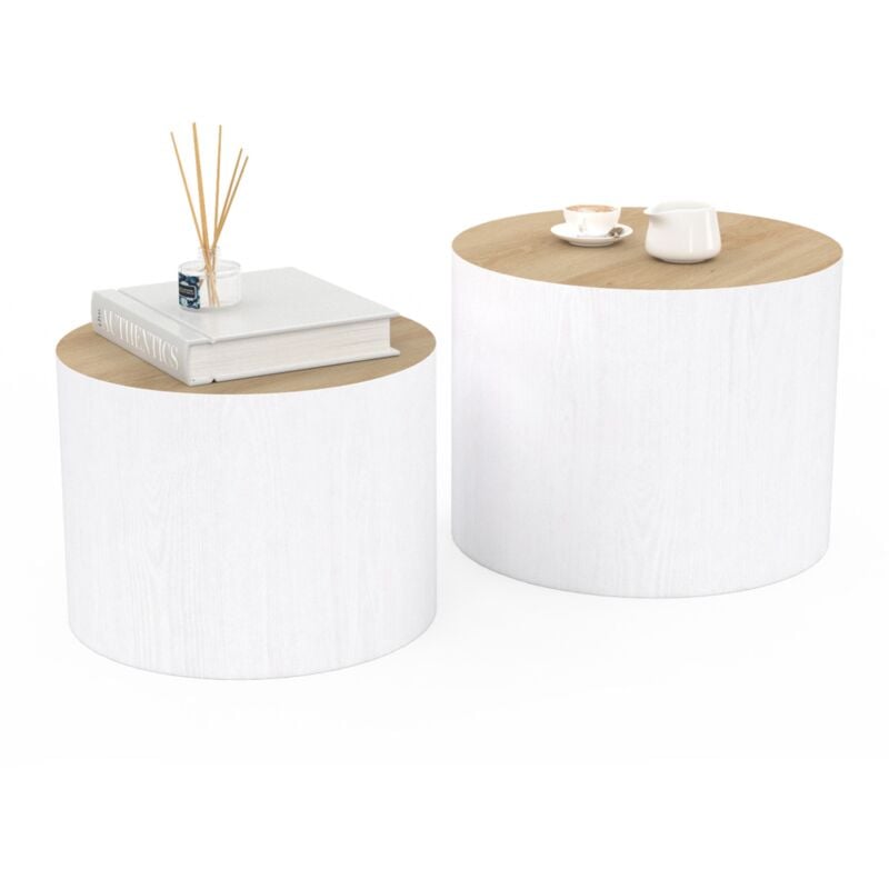 Idmarket - Lot de 2 tables basses cylindres gigognes galia bois et blanc