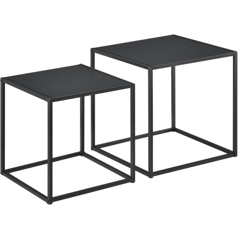 Lot de 2 tables basses de forme carré en métal noires mat - Métal