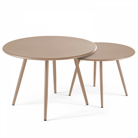 Tables gigognes de jardin rondes Ø50 x 34 cm et Ø40 x 29,5 cm - Plusieurs coloris disponibles
