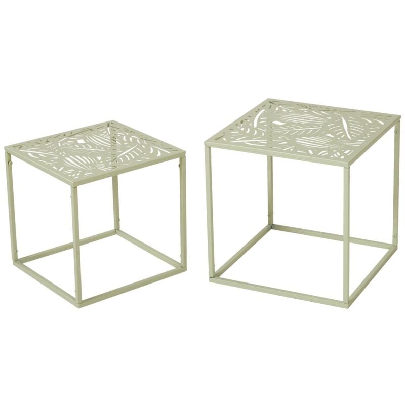 Vente-unique - Lot de 2 tables basses de jardin en métal - Vert amande - milaya de mylia