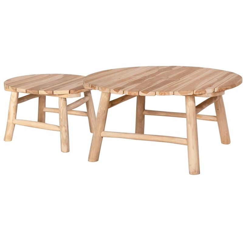 Vente-unique - Lot de 2 tables basses de jardin en teck - Naturel clair - tulum de mylia