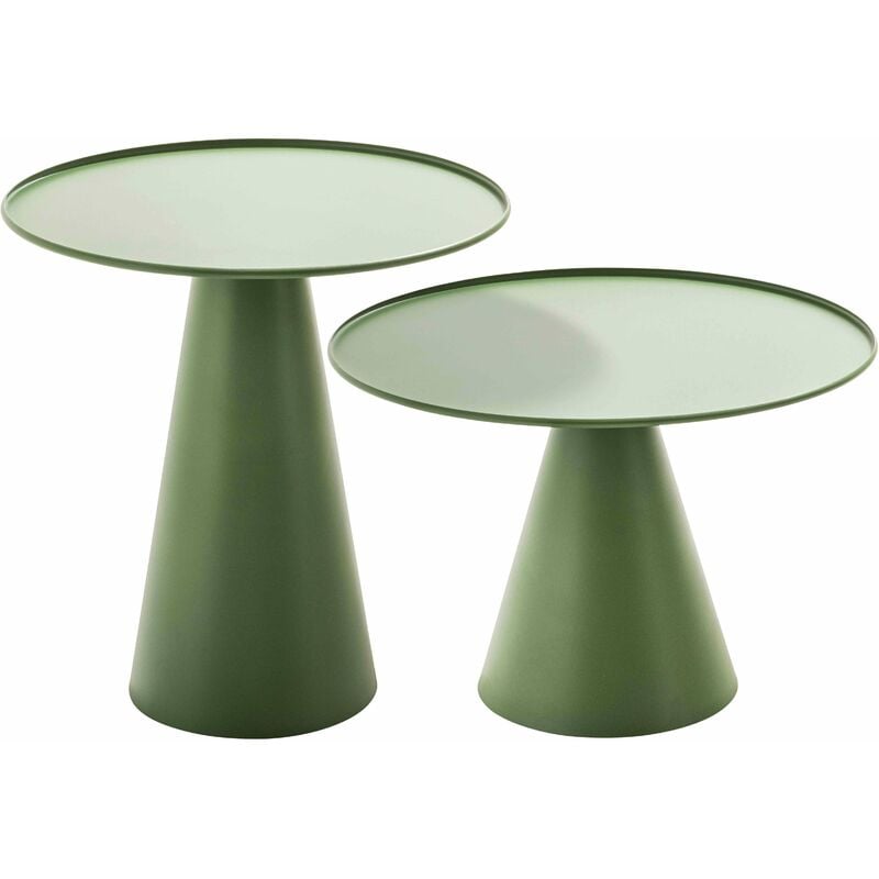 Oviala - Lot de 2 tables basses de jardin rondes vert cactus
