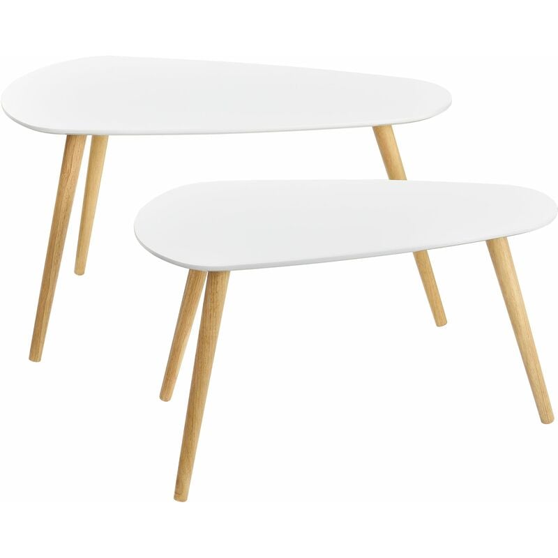Lot de 2 tables basses de taille différente design de salon MDF pin 45,5 x 80 x 40 cm et 40,5 x 68 x 36 cm blanc mat - Blanc