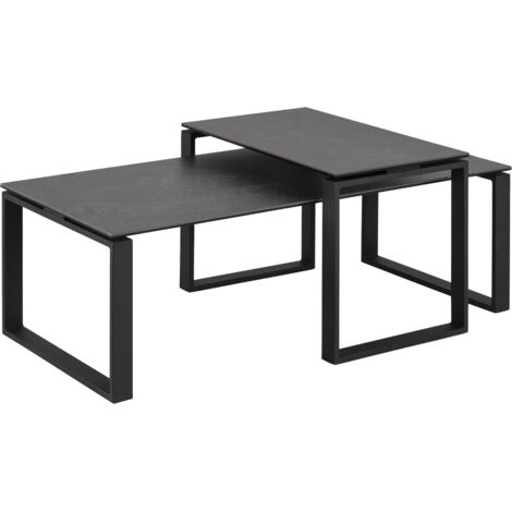Lot de 2 tables basses en céramique et métal noir - ODELYA