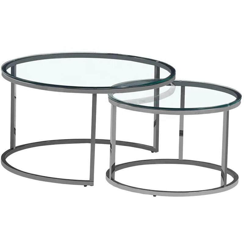 Homy France - Lot de 2 tables basses Gigogne arto Chrome plateau verre transparent