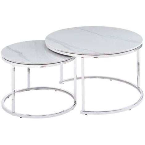 HOMY FRANCE Lot de 2 tables basses Gigogne ARTO Chrome plateau verre transparent