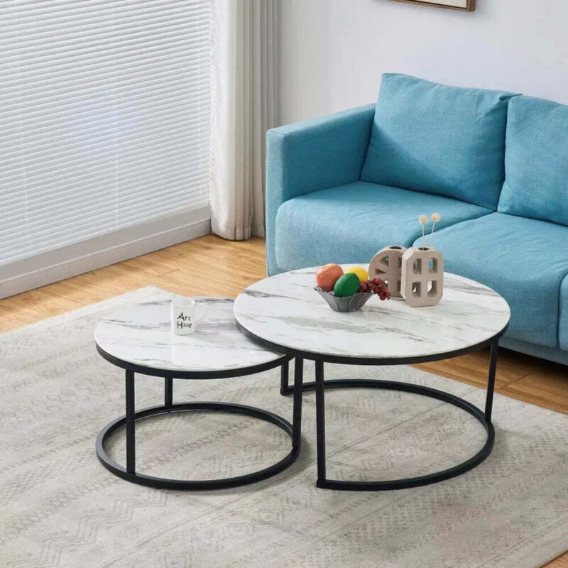 Homy France - Lot de 2 tables basses gigogne arto pieds noir et plateau transparent