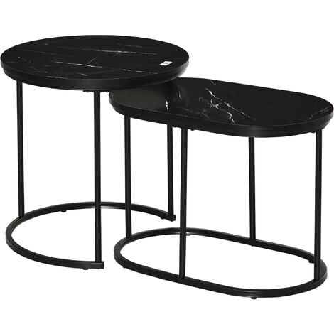 Table gigogne ronde noir et or ruban (lot de 2) ZALA, Tables basses  gigognes