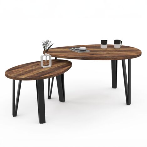 Lot De 2 Tables Basses Gigognes Industrielles Dayton - Effet Vieilli | 40x40 Et 45x45cm