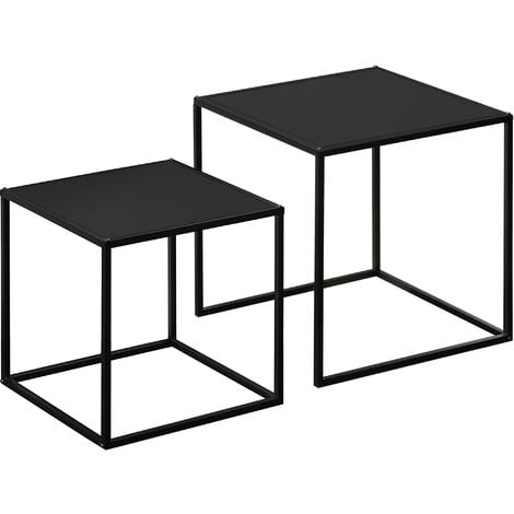 Lot de 2 tables basses gigognes carrées design contemporain encastrable acier noir