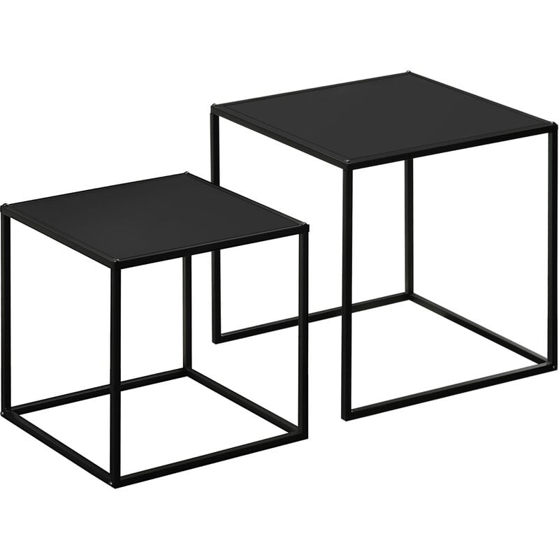 Homcom - Lot de 2 tables basses gigognes carrées design contemporain encastrable acier noir