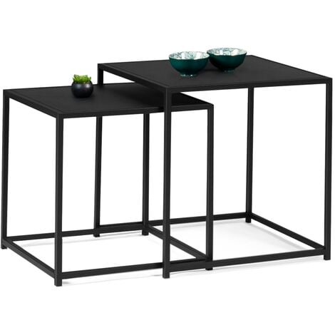 Lot de 2 tables basses gigognes DAVIS 40/45 en métal noir mat design industriel - Noir