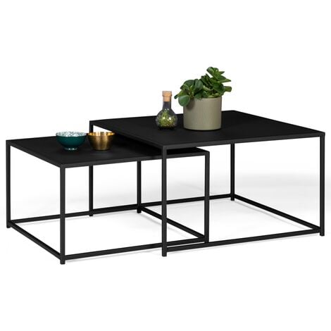 Lot de 2 tables basses gigognes DAVIS 60/70 en métal noir mat design industriel - Noir