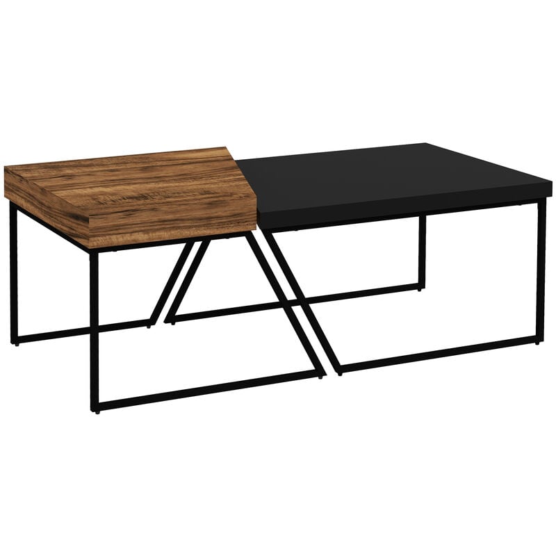 Homcom - Lot de 2 tables basses design industriel géométrique - effet bois et acier noir
