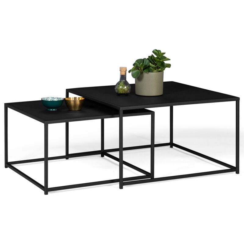 Lot de 2 tables basses gigognes davis 60/70 en métal noir mat design industriel