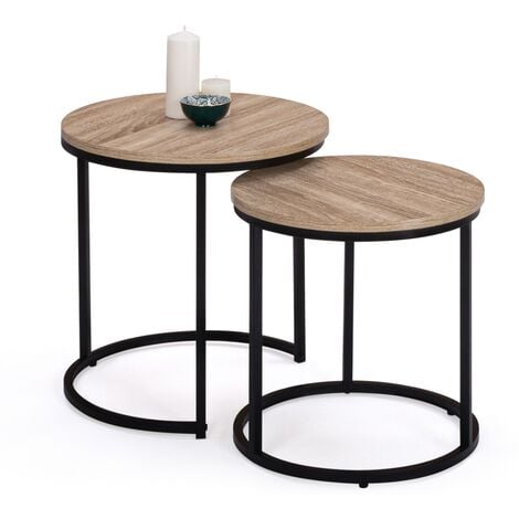 Lot de 2 tables basses gigognes DETROIT rondes 40/45 design industriel - Multicolore