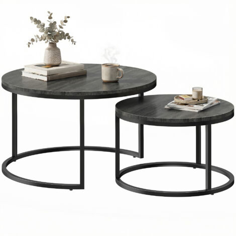 Lot de 2 tables basses gigognes empilable design industriel pieds en métal noir