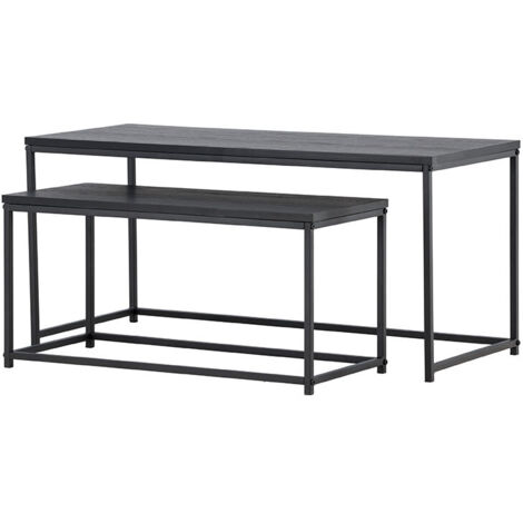 Lot de 2 tables basses gigognes en bois et métal - Noir - Staal