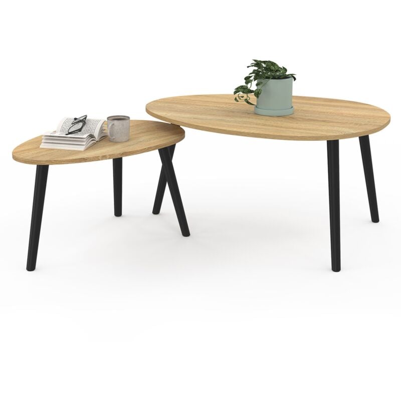 Idmarket - Lot de 2 tables basses gigognes gaia bois et pieds noirs scandinave