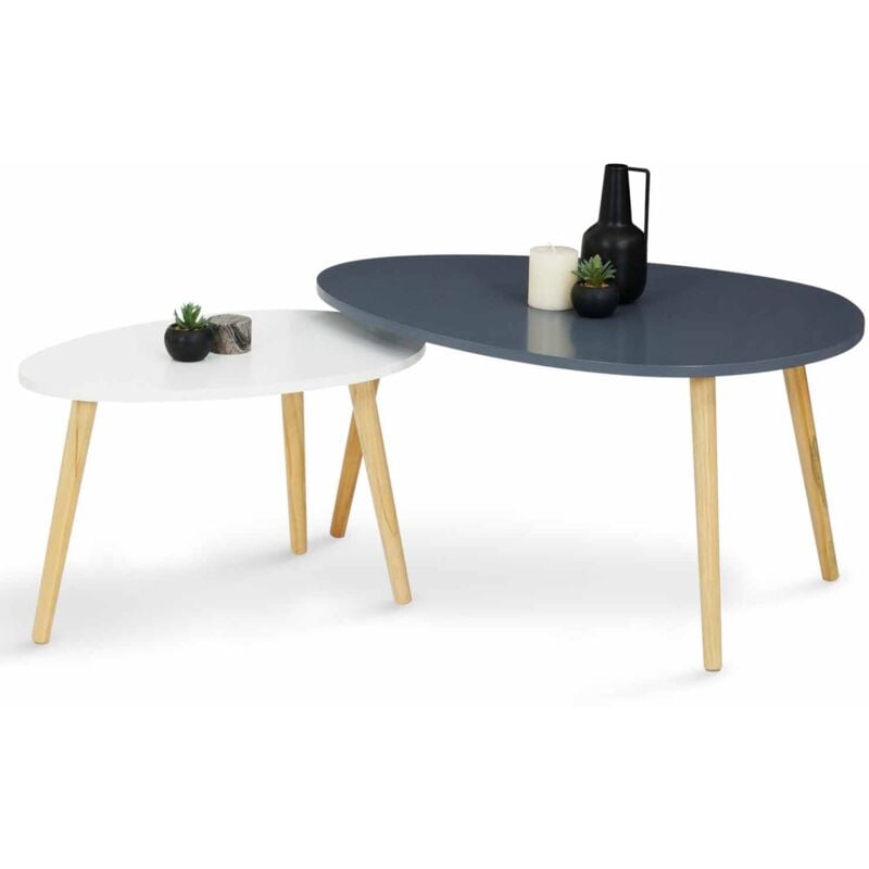 Idmarket - Lot de 2 tables basses gigognes gaia laquées blanc gris scandinave