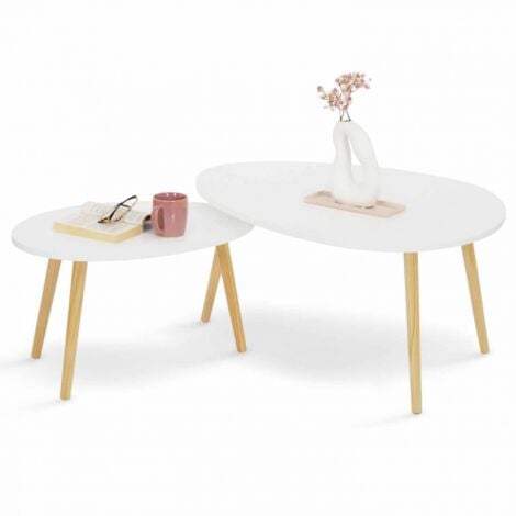 Lot de 2 tables basses gigognes GAIA laquées blanc scandinave