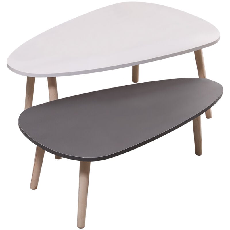 Jeobest - Lot de 2 tables basses gigognes laquées blanc - gris scandinave