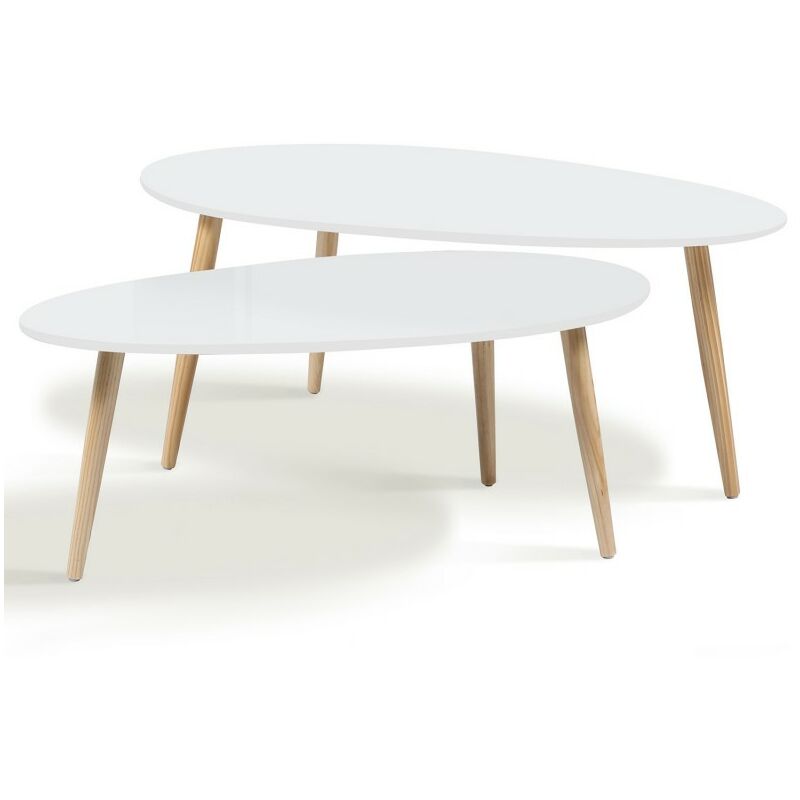 lot de 2 tables basses gigognes laquées blanc scandinave ...
