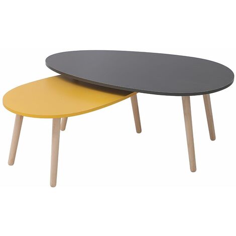 Lot de 2 tables basses gigognes laquées scandinave - Gris foncé-jaune - Gris foncé-jaune