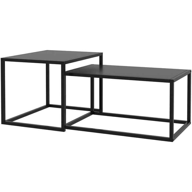 Homcom - Lot de 2 tables basses gigognes rectangulaires design contemporain encastrable acier noir