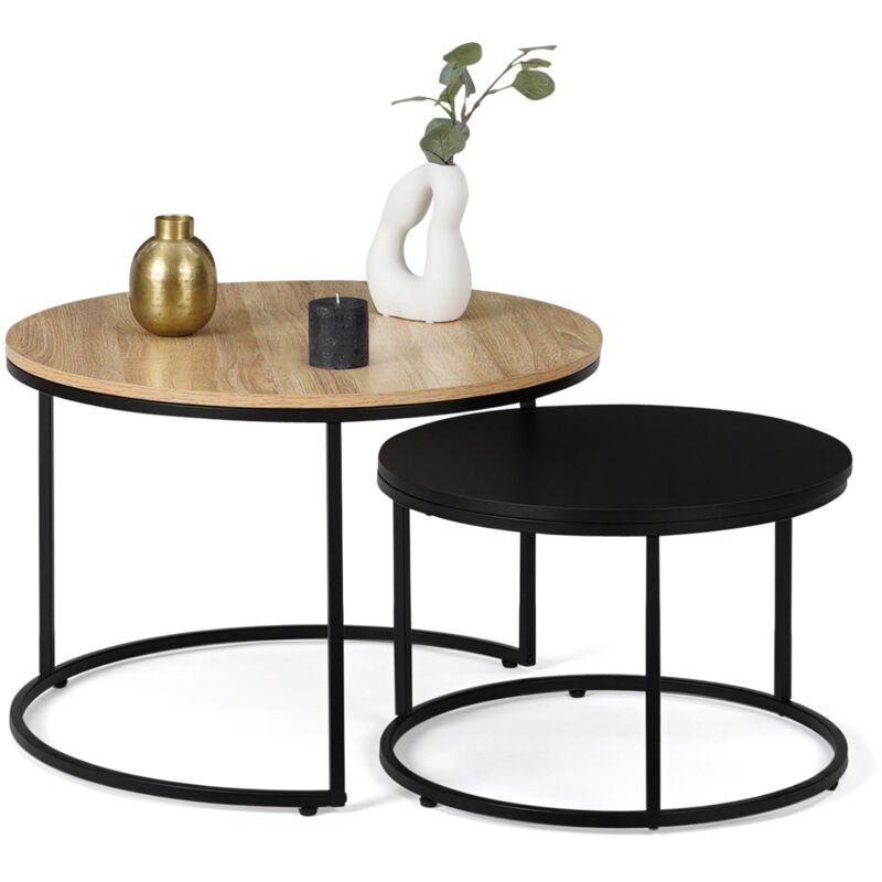 Idmarket - Lot de 2 tables basses gigognes boston rondes 54/70 design industriel