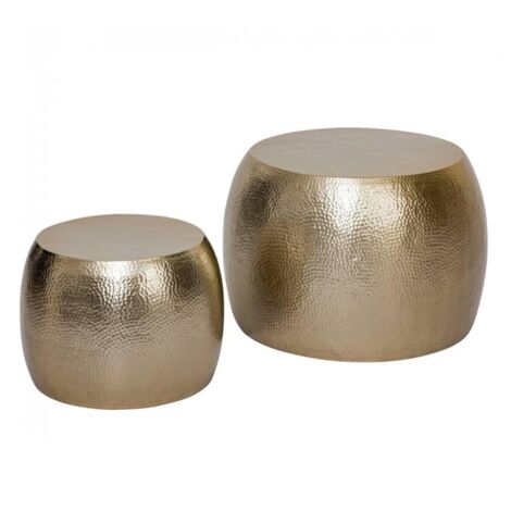 Lot de 2 tables basses gigognes rondes en métal doré martelé - Diamètre 70 x Hauteur 45 cm