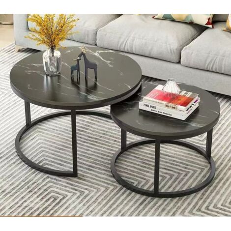 Lot de 2 tables basses gigognes rondes pour salon/chambre/petit espace - noir