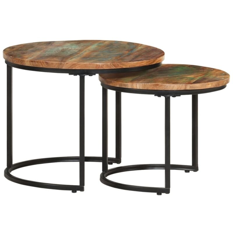 Bonnevie - Lot de 2 Tables basses gigognes - Tables de salon Tables Café Bois de récupération massif BV596007
