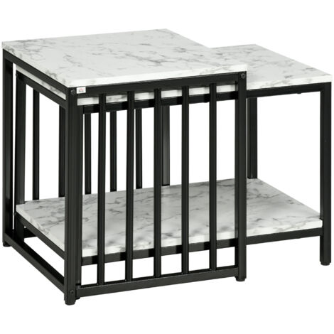 Lot de 2 tables basses NIKOS noir et aspect marbre