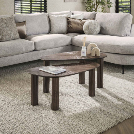 Lot de 2 tables basses organiques 84x39 cm en teck marron - RIOZA
