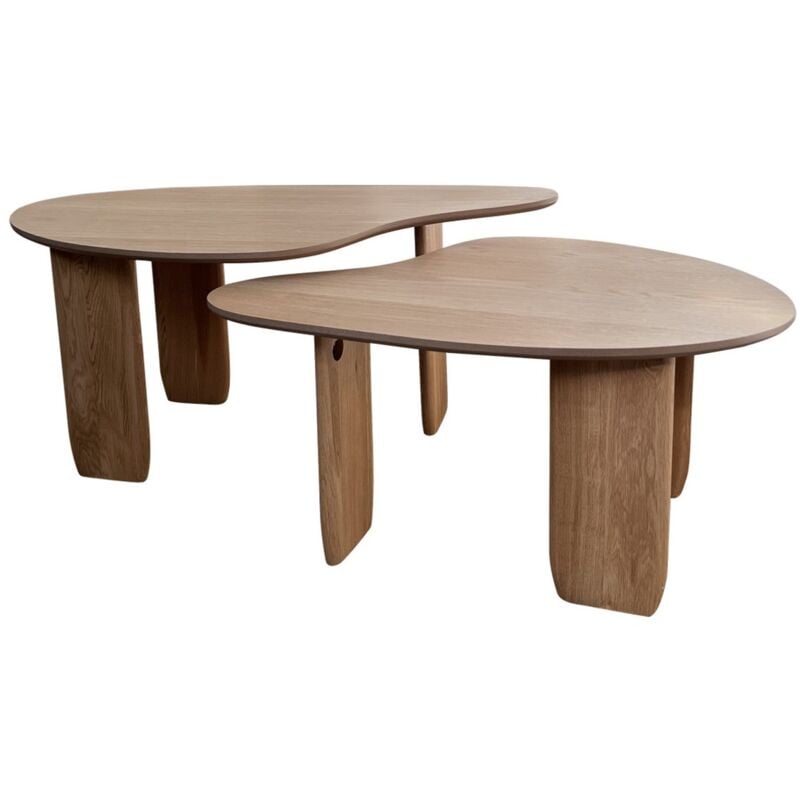 Homifab - Lot de 2 tables basses organiques en bois, placage chêne - Aria