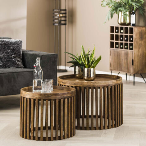 Lot de 2 tables basses rondes 65 et 50 cm en manguier - ALRIK