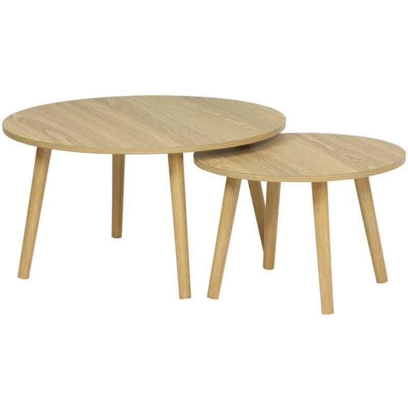 Sweeek - Lot de 2 tables basses rondes effet frêne Népal